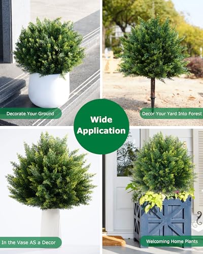 ATLIKE 24.8'' Artificial Cedar Topiary Trees with Spikes, 2 Pack UV Resistant Evergreen Fake Pine Cypress Shrubs Plants Faux Tree for Planter Entryway Greenery Front Porch Patio Indoor Outdoor Decor - Image 2