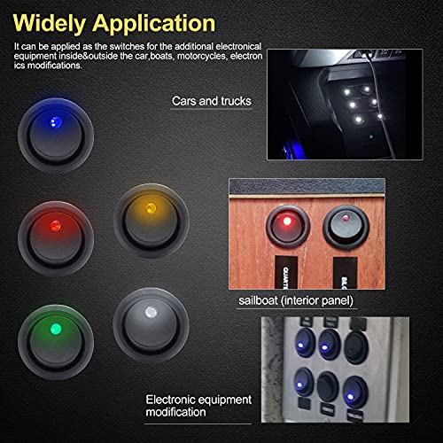 Twidec/8Pcs SPST Round Dot Lighted Rocker Switch Toggle Control for Car Or Boat 20A 12V DC On/Off Blue LED Light with Pre-soldered Wires KCD2-102N-BU-X - Image 4