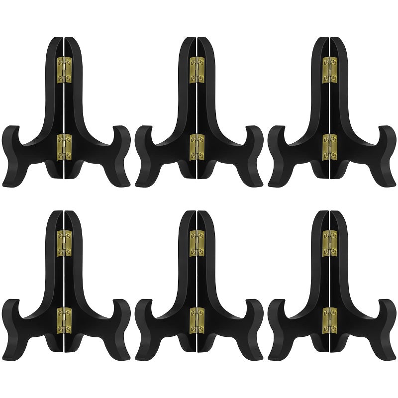 Petutu 6 Pack 4 Inch Wooden Display Stand Plate Easels Holder Black