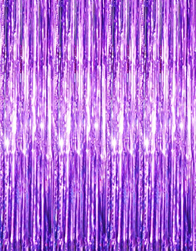GOER 32 ft x 82 ft Metallic Tinsel Foil Fringe Curtains Party Photo Backdrop Party Streamers for Halloween BirthdayGraduationNew Year Eve Decorations 5 PacksPurple