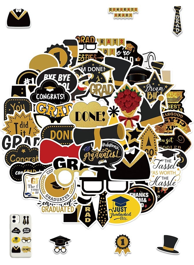 GIFT 52PCS Cool Graduation Stickers for Teens Adults, Graduation Party Decorations, Black and Golden Graduate Waterproof Vinyl Stickers for Water Bottle Laptop, Teachers Stickers - Image 1