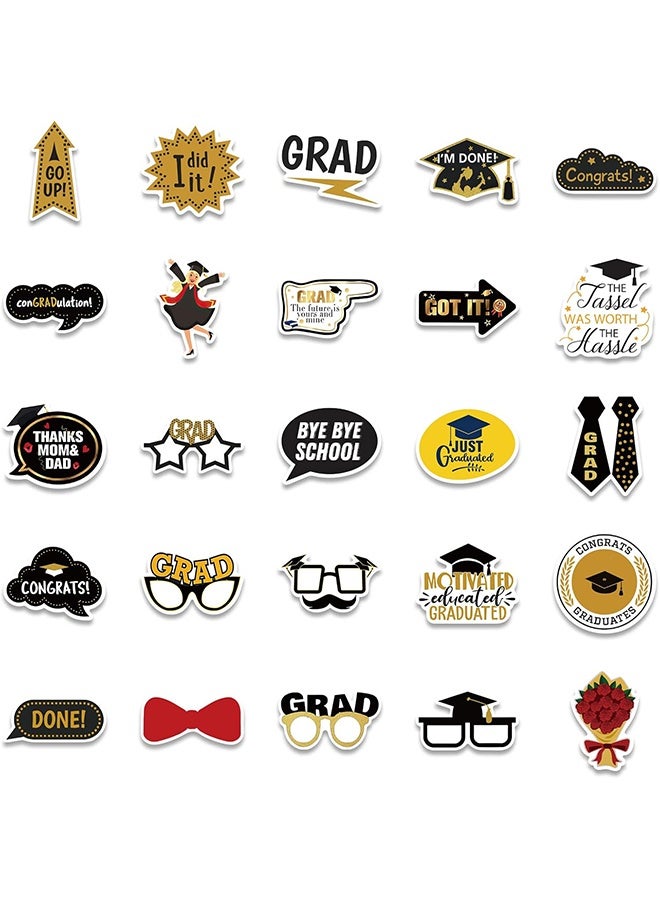 GIFT 52PCS Cool Graduation Stickers for Teens Adults, Graduation Party Decorations, Black and Golden Graduate Waterproof Vinyl Stickers for Water Bottle Laptop, Teachers Stickers - Image 3