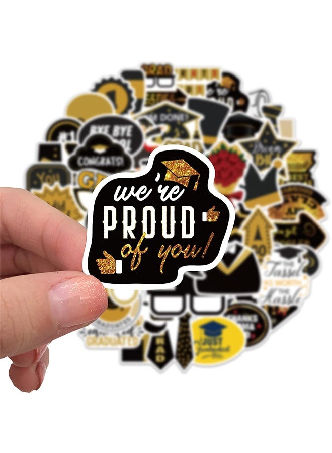 GIFT 52PCS Cool Graduation Stickers for Teens Adults, Graduation Party Decorations, Black and Golden Graduate Waterproof Vinyl Stickers for Water Bottle Laptop, Teachers Stickers - Image 2