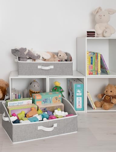 StorageWorks صناديق تخزين StorageWorks لخزانة الملابس، صندوق منظم على شكل شبه منحرف للرفوف، سلة ملابس قماشية، سلال تنظيم قابلة للطي مع مقابض، كبيرة، رمادية، 3-pack - Image 4