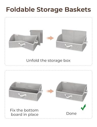 StorageWorks صناديق تخزين StorageWorks لخزانة الملابس، صندوق منظم على شكل شبه منحرف للرفوف، سلة ملابس قماشية، سلال تنظيم قابلة للطي مع مقابض، كبيرة، رمادية، 3-pack - Image 5
