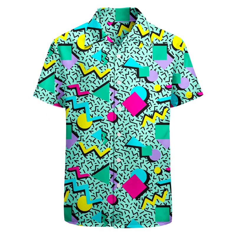 Artsadd 80s 90s Outfit for Men Shirt Button Down Funny Hawaiian Shirts Short Sleeve Disco Party Outfits Retro L - Image 1