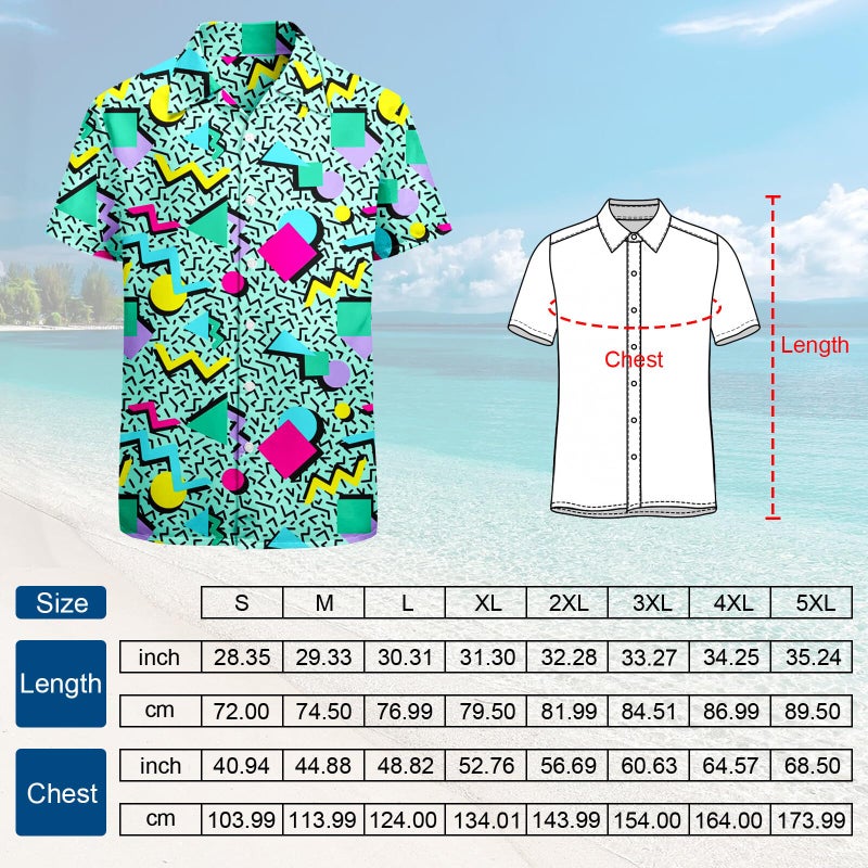 Artsadd 80s 90s Outfit for Men Shirt Button Down Funny Hawaiian Shirts Short Sleeve Disco Party Outfits Retro L - Image 4