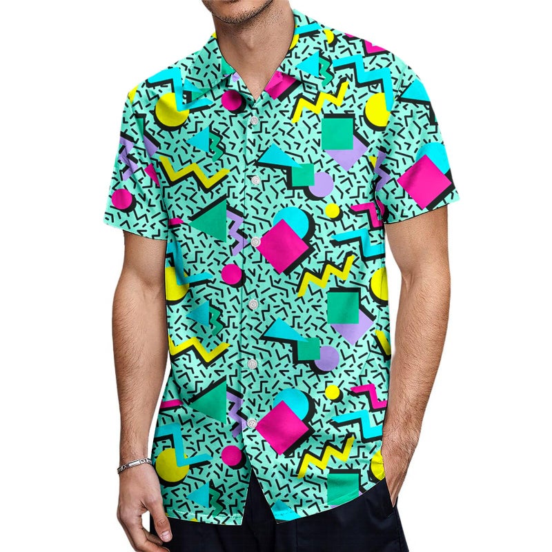 Artsadd 80s 90s Outfit for Men Shirt Button Down Funny Hawaiian Shirts Short Sleeve Disco Party Outfits Retro L - Image 2