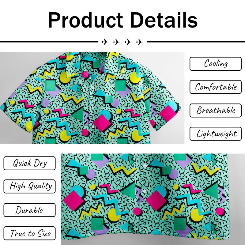 Artsadd 80s 90s Outfit for Men Shirt Button Down Funny Hawaiian Shirts Short Sleeve Disco Party Outfits Retro L - Image 5