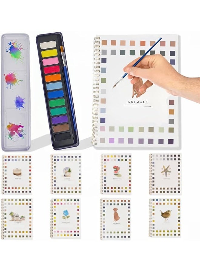 Watercolor Workbooks and Paints Set, Beginner-Friendly, 12 Colors Watercolor Paint Set with Paint Brush, 16 Spiral-Bound Pages Water Coloring Books,Color Workbook Arts and Crafts Gift (Animals)  - Image 1