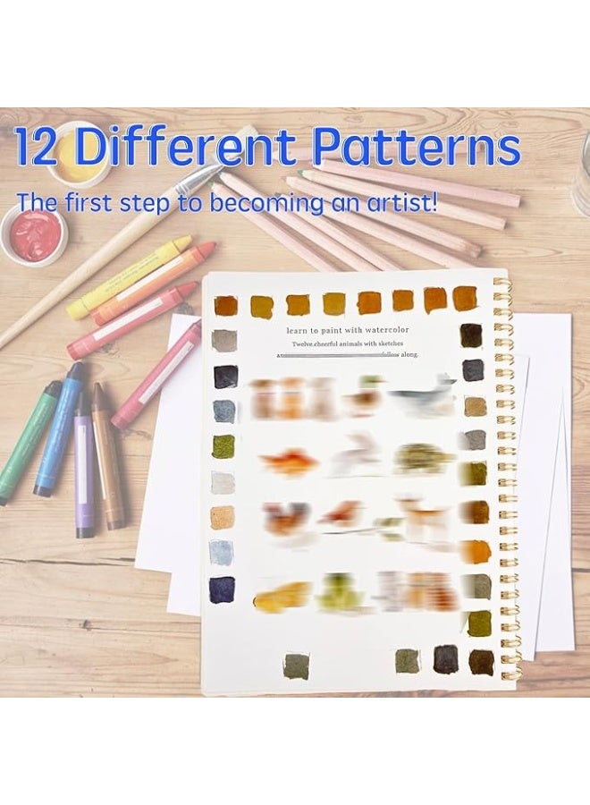Watercolor Workbooks and Paints Set, Beginner-Friendly, 12 Colors Watercolor Paint Set with Paint Brush, 16 Spiral-Bound Pages Water Coloring Books,Color Workbook Arts and Crafts Gift (Animals)  - Image 2