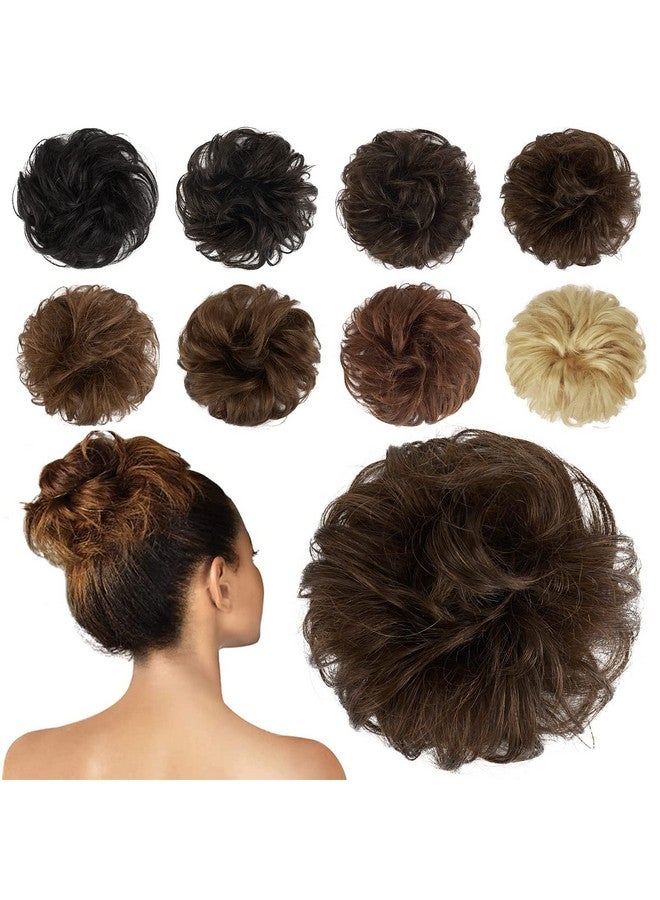 فيشبن كعكة شعر بشري فوضوية، قطعة شعر بشري 100%، وصلات شعر حقيقية، شعر مجعد مموج، ربطات شعر مرفوعة، كعكة شعر للنساء والفتيات، بني كستنائي متوسط - Image 1