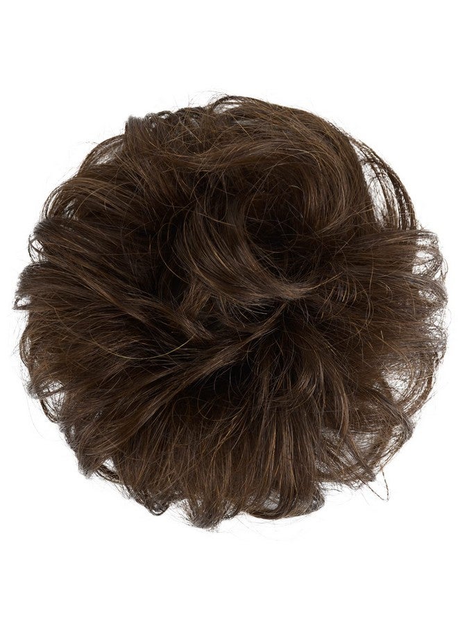 فيشبن كعكة شعر بشري فوضوية، قطعة شعر بشري 100%، وصلات شعر حقيقية، شعر مجعد مموج، ربطات شعر مرفوعة، كعكة شعر للنساء والفتيات، بني كستنائي متوسط - Image 2