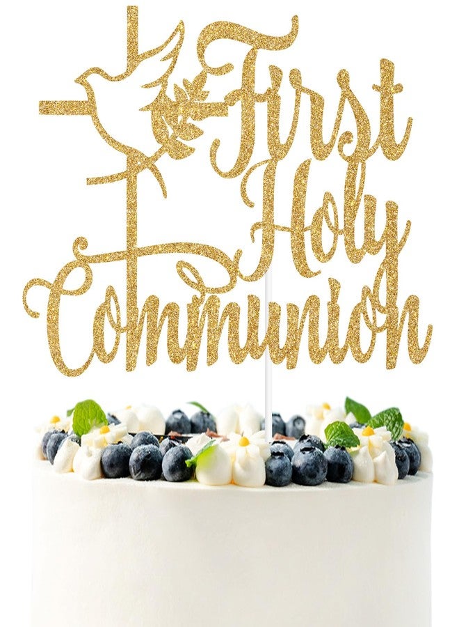 PYBHILK Gold Glitter First Holy Communion Cake Topper, Spanish Mi Primera Comunion, Religious Christening Wedding Baby Shower Baptism Party Decorations Supplies - Image 1
