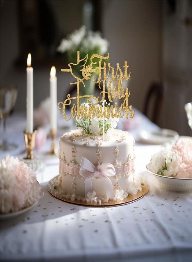 PYBHILK Gold Glitter First Holy Communion Cake Topper, Spanish Mi Primera Comunion, Religious Christening Wedding Baby Shower Baptism Party Decorations Supplies - Image 4