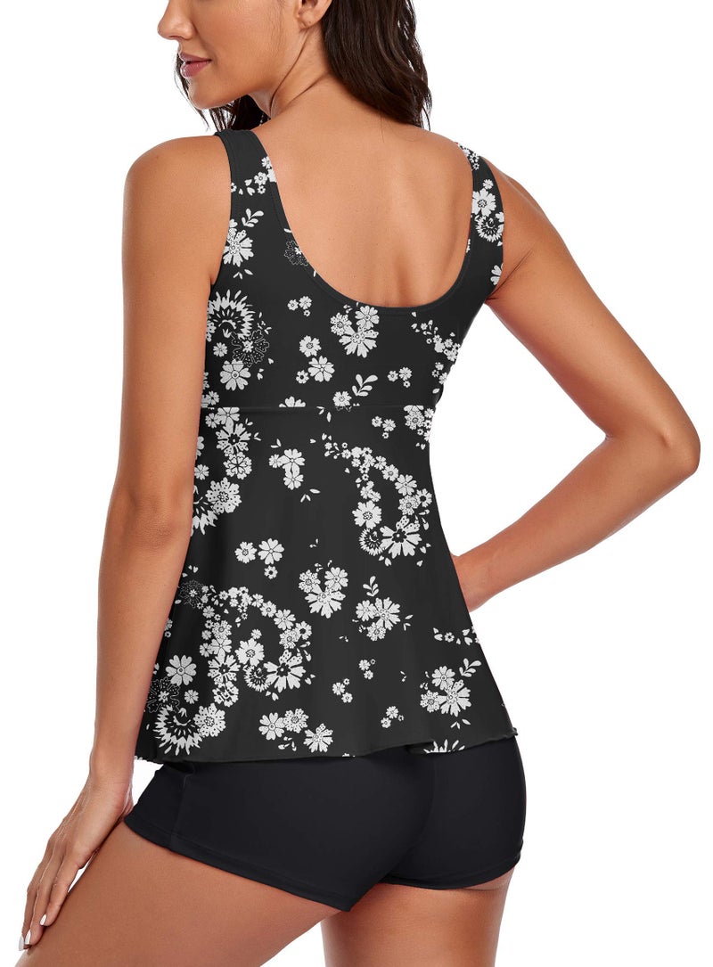 Omichic Womens Athletic Two Piece Bathing Suits Raceback Bikini Swimwear Tankini Tops Boyleg Bottom Black X-Large - Image 4