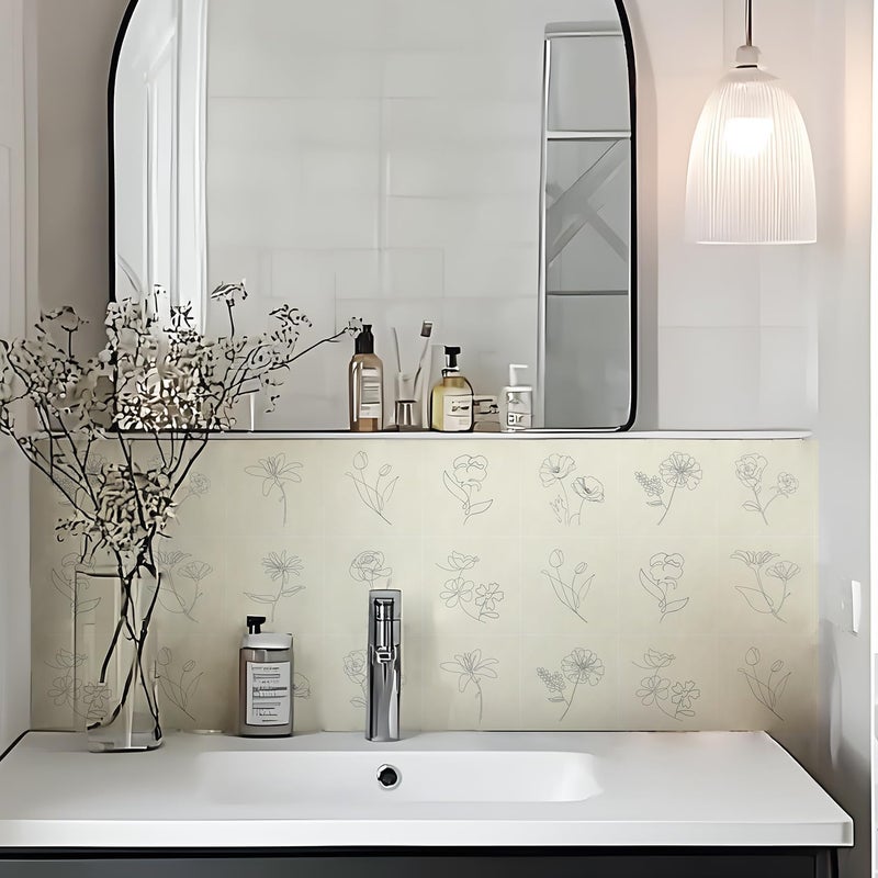 Alwayspon Self Adhesive Vinyl Wall Tile Stickers, 25Pcs 6" Peel and Stick Tiles Transfer Vinyl Flooring Waterproof Splash Guard for Kitchen Bathroom, Cream Yellow - Image 3