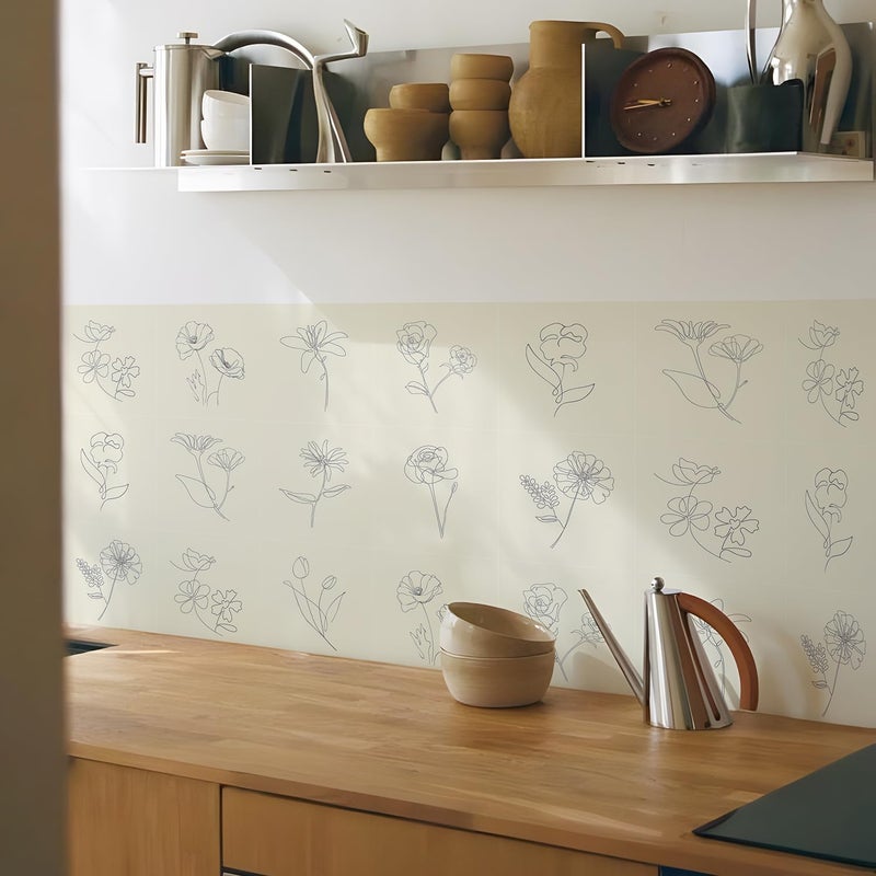 Alwayspon Self Adhesive Vinyl Wall Tile Stickers, 25Pcs 6" Peel and Stick Tiles Transfer Vinyl Flooring Waterproof Splash Guard for Kitchen Bathroom, Cream Yellow - Image 1