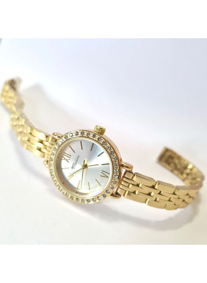 Tekno Trust Minimal, Round Stone, White Dial, Steel Strap Women's Wristwatch  - Image 3