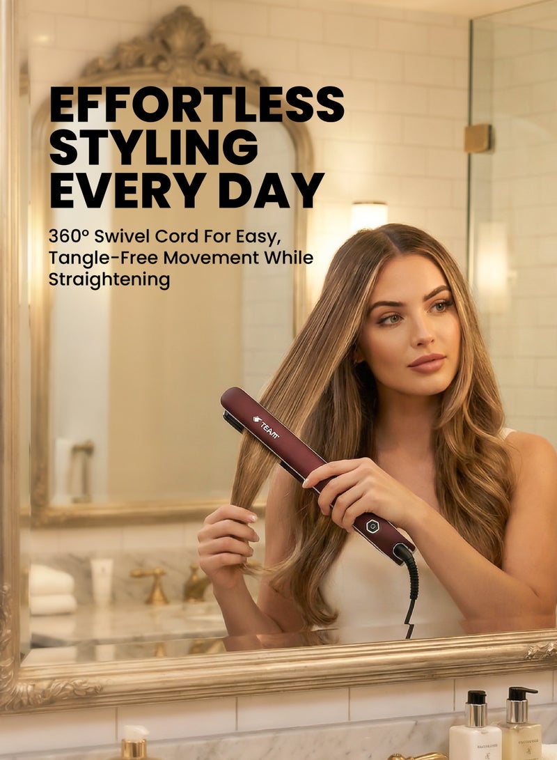 تيم Team Professional Hair Straightener with LED Display | Fast Heating | Rubber Finish | 360° Swivel Cord | Temperature Control Flat Iron for Smooth, Shiny, Frizz‑Free Hair - Image 2