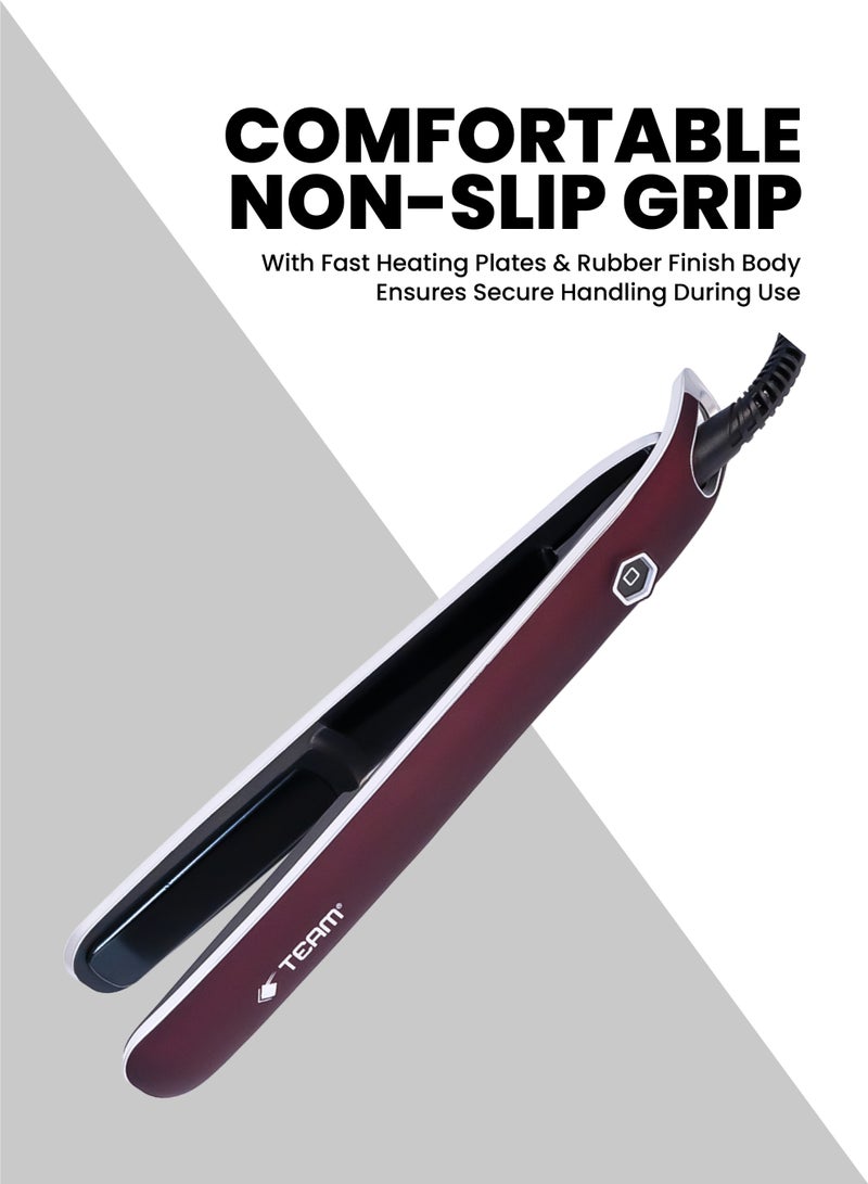 تيم Team Professional Hair Straightener with LED Display | Fast Heating | Rubber Finish | 360° Swivel Cord | Temperature Control Flat Iron for Smooth, Shiny, Frizz‑Free Hair - Image 3