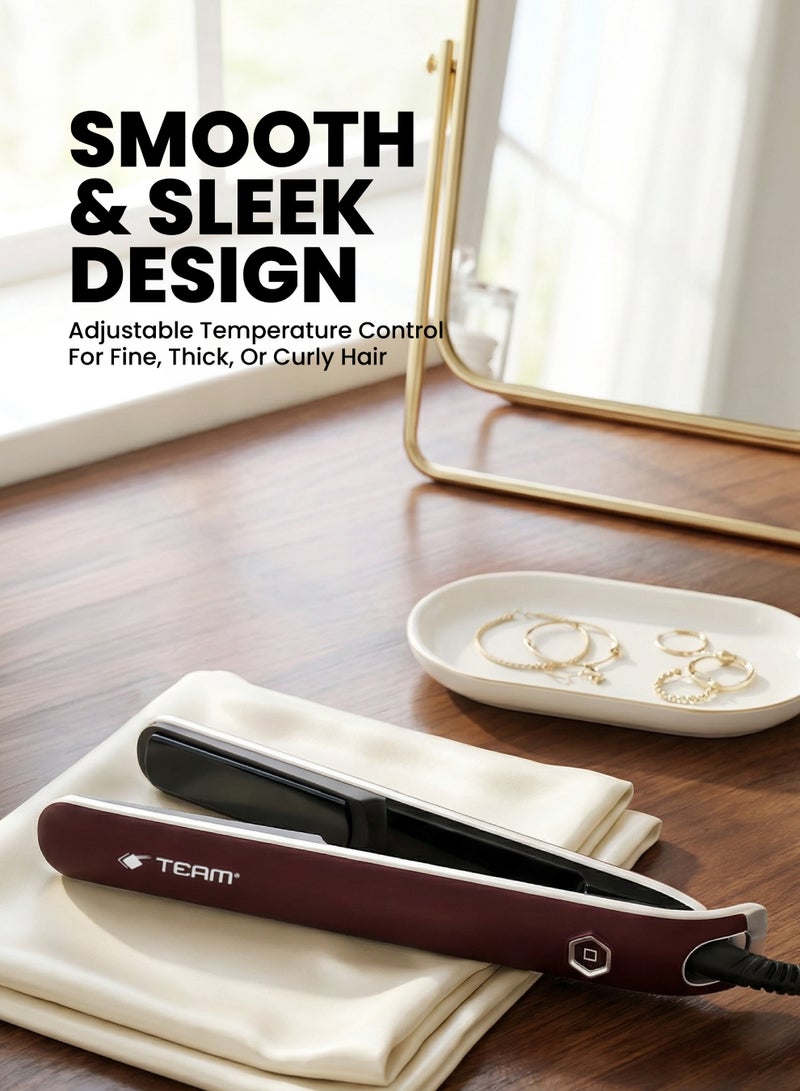 تيم Team Professional Hair Straightener with LED Display | Fast Heating | Rubber Finish | 360° Swivel Cord | Temperature Control Flat Iron for Smooth, Shiny, Frizz‑Free Hair - Image 4