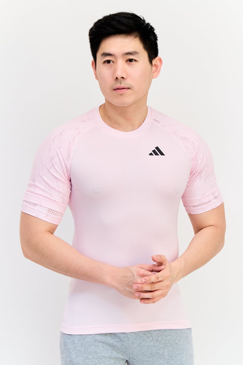 Adidas Men Slim Fit Short Sleeves Training T-Shirt, Pink - Image 1
