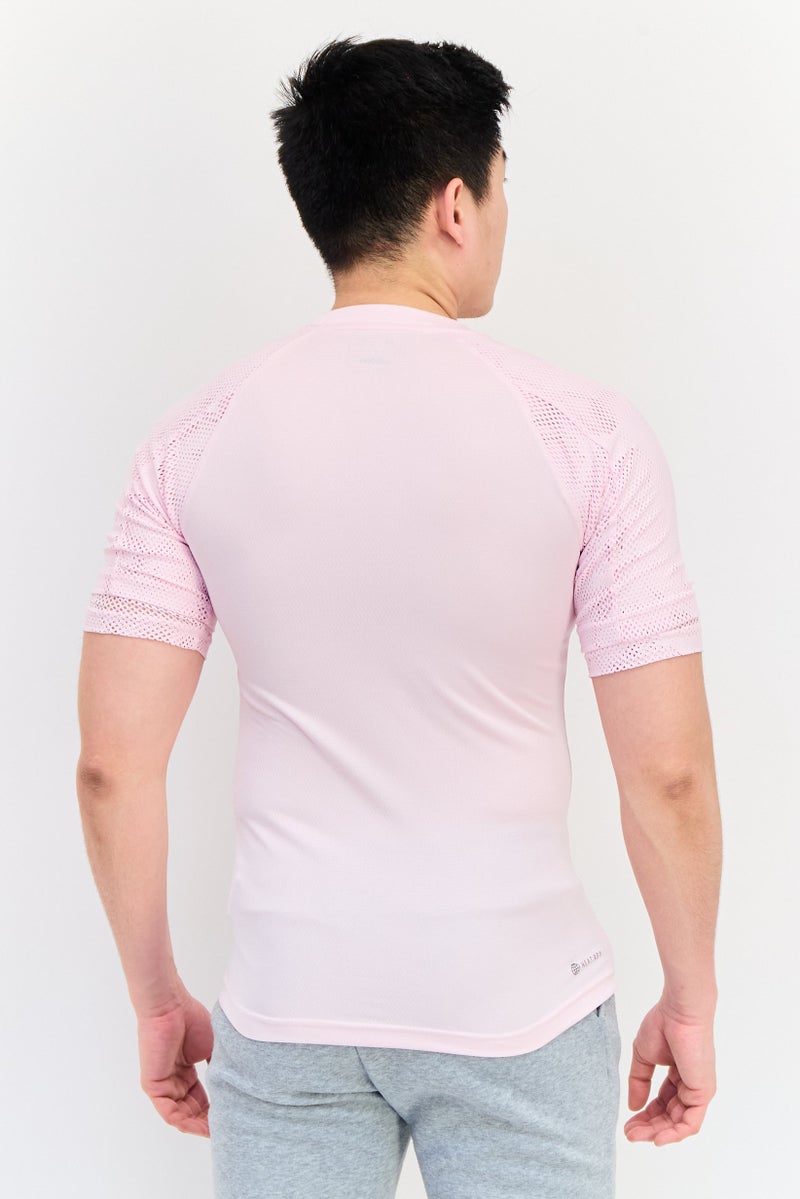 Adidas Men Slim Fit Short Sleeves Training T-Shirt, Pink - Image 3