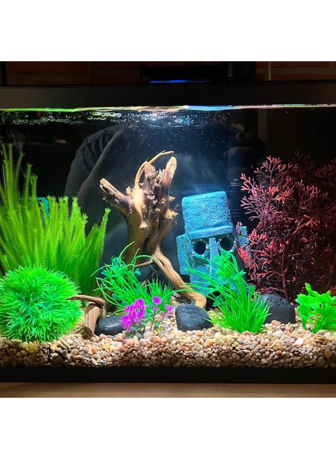 7 قطع من نباتات بلاستيكية لحوض السمك وديكورات صخور الكهف، نباتات اصطناعية لحوض السمك مع صخور الكهف (أحمر) - Image 3