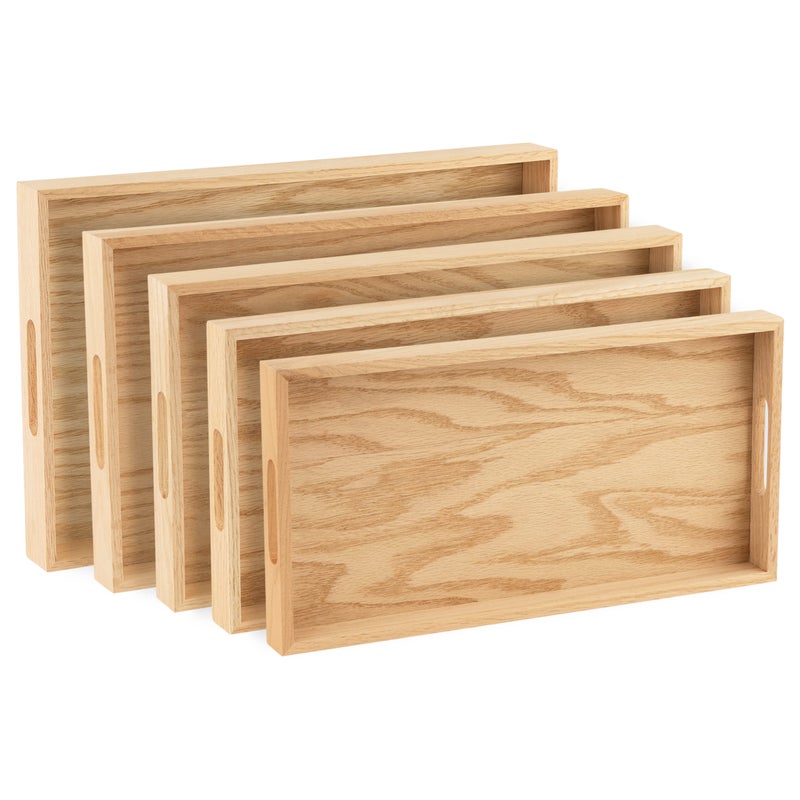 Hammont Montessori Wooden Serving Trays  5 Piece Set Brown Oak Wood Decorative Convenient Versatile Easy to Clean