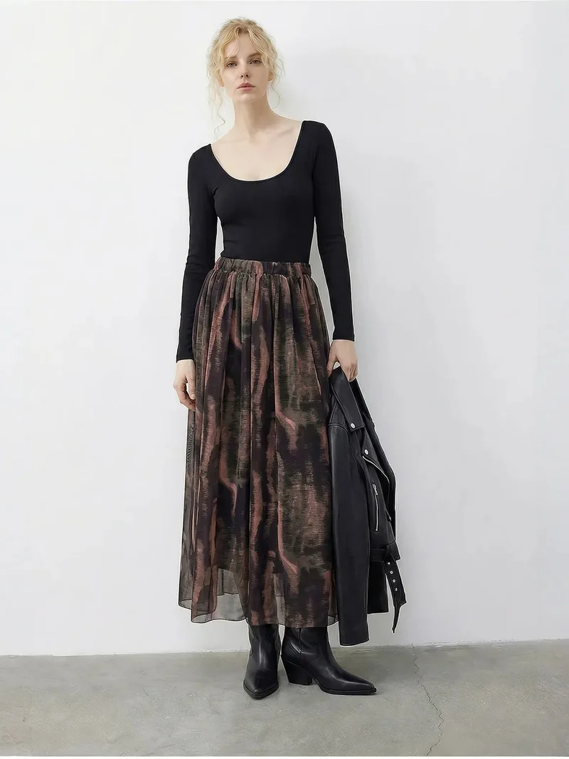 بيانكو لوتشي LUCCI High Waist Abstract Chiffon Maxi Skirt