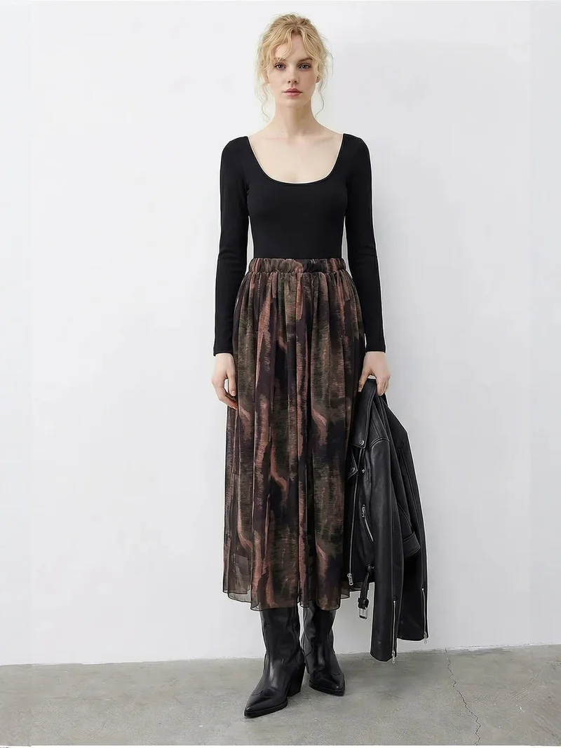 بيانكو لوتشي LUCCI High Waist Abstract Chiffon Maxi Skirt