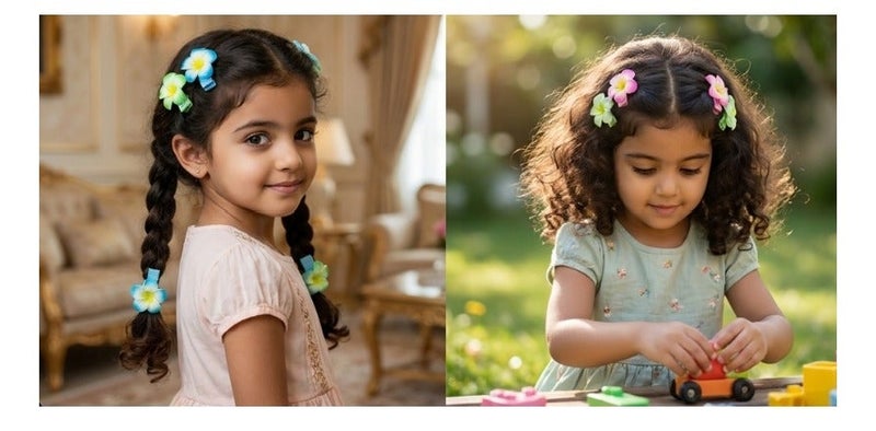 ألم الأسنان مجموعة مشابك شعر مزينة بالزهور للبنات (ألوان متعددة فاتحة) - Image 4