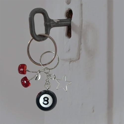Spansee 8 Ball Keychain With Star - Red Cherry, Pool Ball, Creative Key Chain, Number Eight Black Billiard Keyring (0.98in) - Image 4