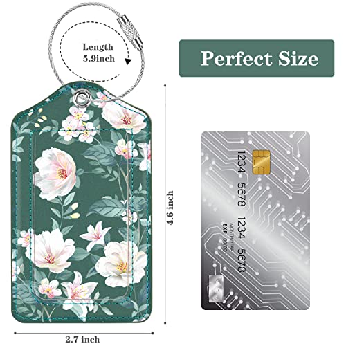 Coco Rossi (Set of 2) Luggage Tag Leather Privacy Cover ID Label Address Card with Stainless Steel Loop, Travel Bag Tags Suitcase Labels, Alpine Green - Image 2