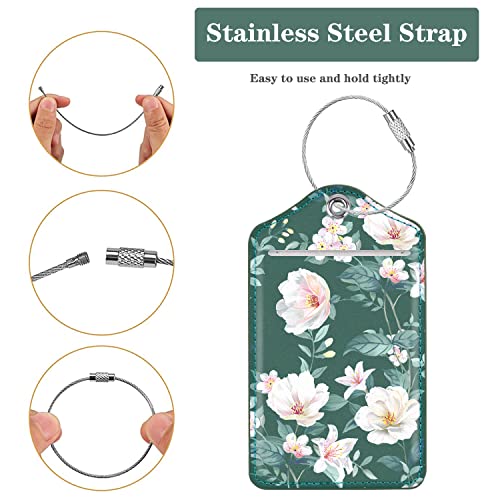 Coco Rossi (Set of 2) Luggage Tag Leather Privacy Cover ID Label Address Card with Stainless Steel Loop, Travel Bag Tags Suitcase Labels, Alpine Green - Image 4