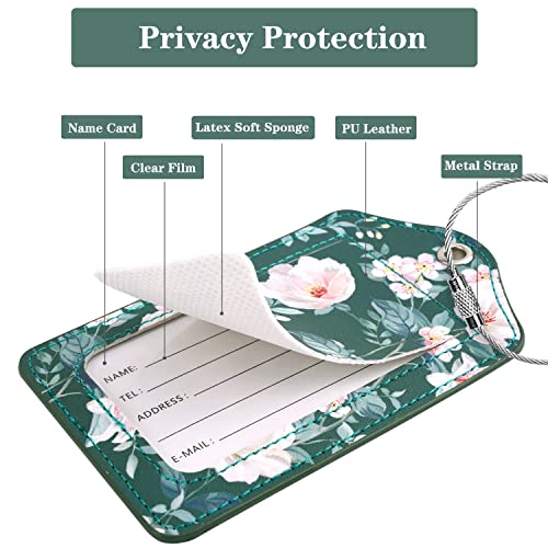 Coco Rossi (Set of 2) Luggage Tag Leather Privacy Cover ID Label Address Card with Stainless Steel Loop, Travel Bag Tags Suitcase Labels, Alpine Green - Image 3