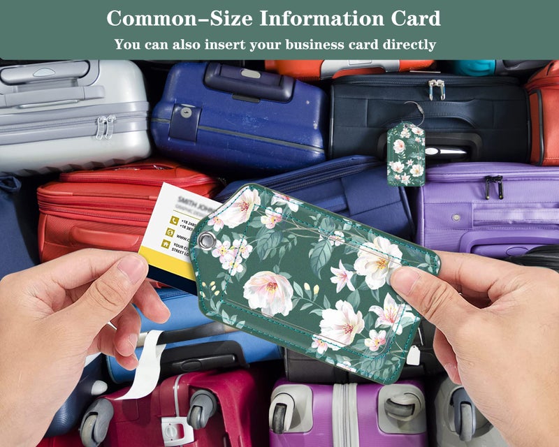 Coco Rossi (Set of 2) Luggage Tag Leather Privacy Cover ID Label Address Card with Stainless Steel Loop, Travel Bag Tags Suitcase Labels, Alpine Green - Image 5