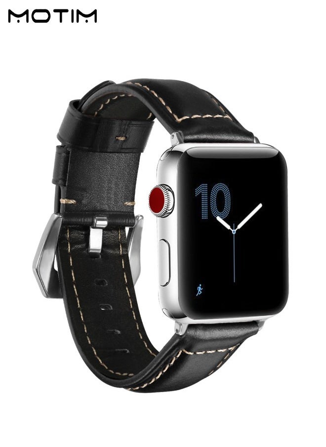 Motim - Leather Apple Watch Band 42mm 44mm 45mm 49mm M/L, Genuine Leather Wristband Replacement Strap for iWatch Ultra SE Series 10/9/8/7/6/5/4/3/2/1/Ultra 2 - Image 1