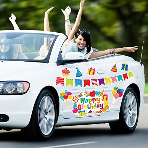 Geyee 14 Pcs Birthday Car Decorations Cruise Door Decorations Birthday Banners Reflective Magnet Stickers Balloon Cake Box Colorful Magnets for Car Refrigerator Cruise Door Metal Surface(Cake) - Image 2
