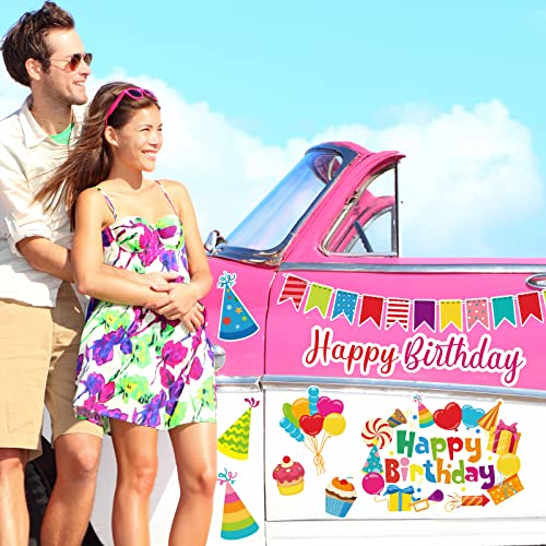 Geyee 14 Pcs Birthday Car Decorations Cruise Door Decorations Birthday Banners Reflective Magnet Stickers Balloon Cake Box Colorful Magnets for Car Refrigerator Cruise Door Metal Surface(Cake) - Image 3