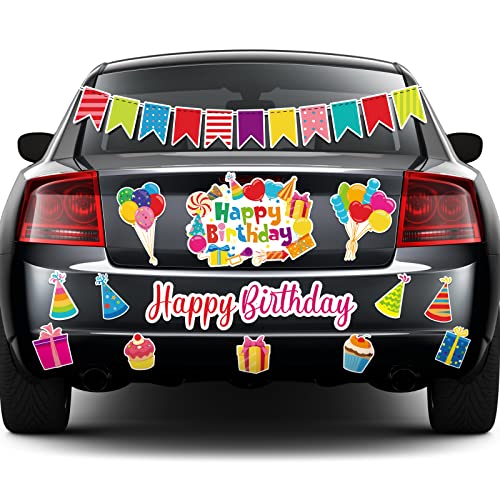 Geyee 14 Pcs Birthday Car Decorations Cruise Door Decorations Birthday Banners Reflective Magnet Stickers Balloon Cake Box Colorful Magnets for Car Refrigerator Cruise Door Metal Surface(Cake) - Image 1