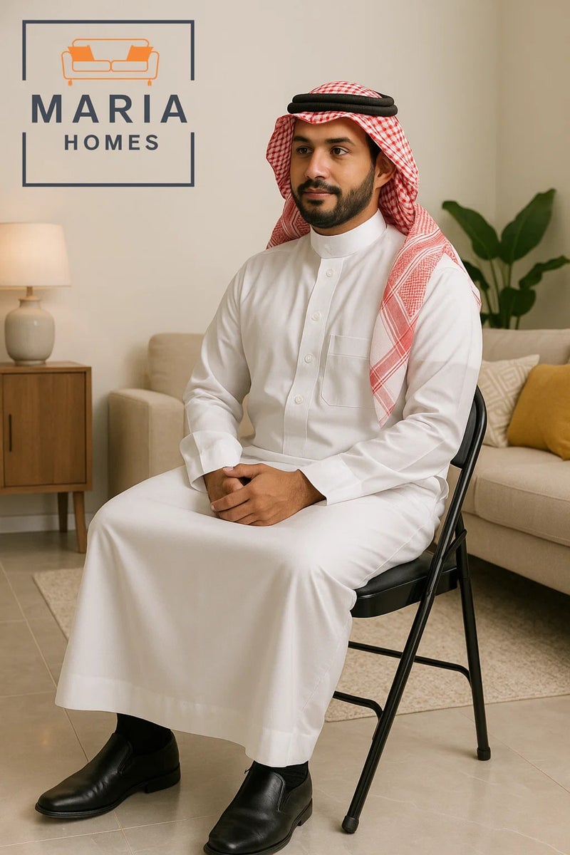 ماريا هومز كرسي أسود قابل للطي بمقعد مبطن - مقعد مريح ومتين بإطار معدني - Image 3