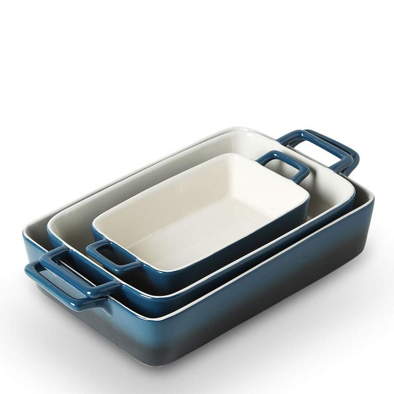 KOOV Bakeware Set Ceramic Baking Dish Rectangular Baking Pans Set Casserole Dish for Cooking Cake Dinner Kitchen Wrapping Upgrade 12 x 85 Inches 3Piece Gradient Blue