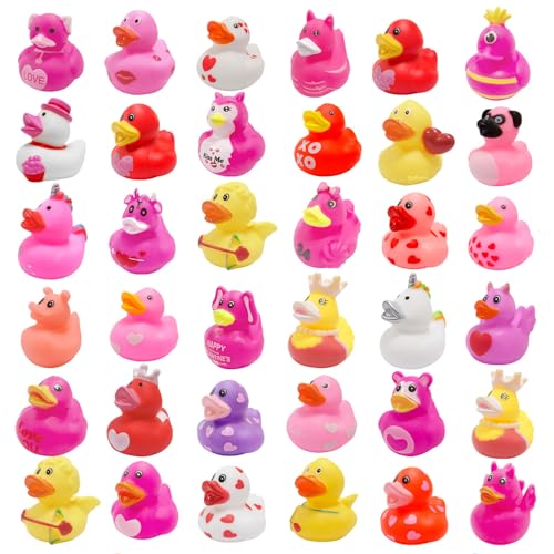Cherislpy 36 Pcs Valentines Rubber DucksBath Showers AccessoriesMini 216 Duckies Bath Toys for Kids Girls Boys Valentines Day Party Favors Gift Exchange Valentines - Image 1