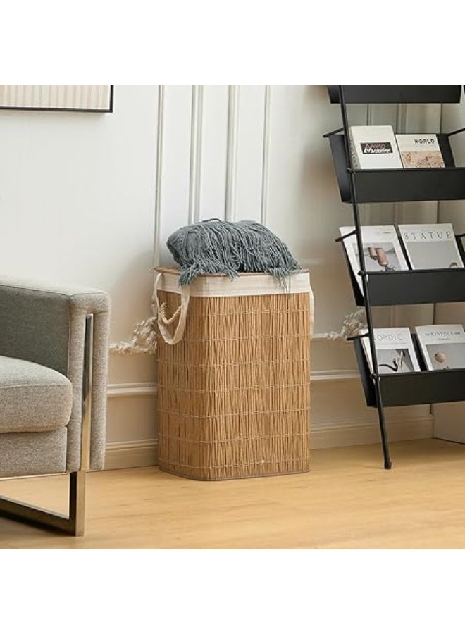 سلة غسيل مع غطاء، سعة 19 جالون (72 لتر) مع كيسين مبطنين قابلين للازالة، سلة ملابس من الراتان الصناعي، منظم غسيل للحمام وغرفة الغسيل، لون طبيعي - Image 3