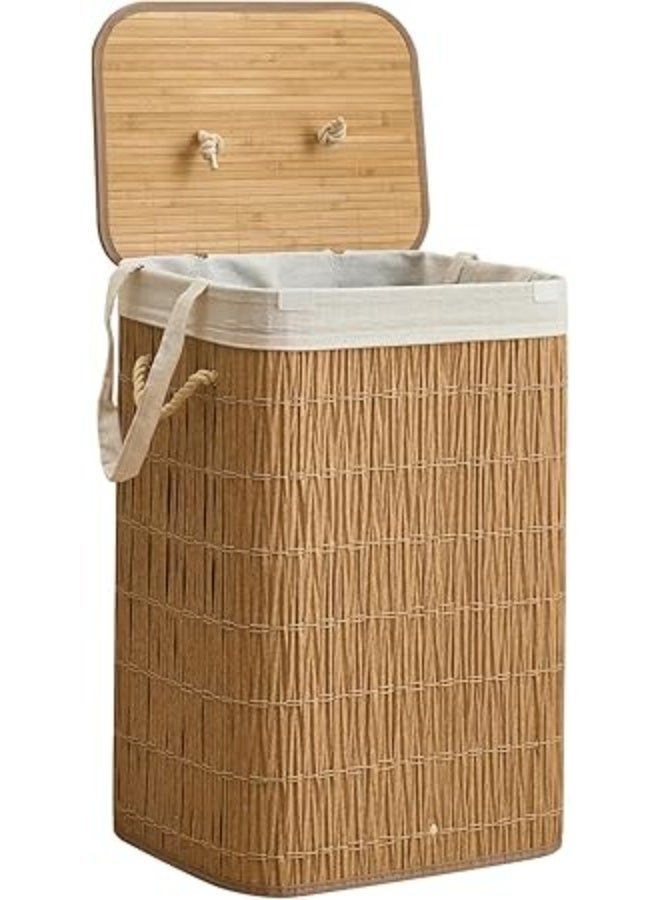 سلة غسيل مع غطاء، سعة 19 جالون (72 لتر) مع كيسين مبطنين قابلين للازالة، سلة ملابس من الراتان الصناعي، منظم غسيل للحمام وغرفة الغسيل، لون طبيعي - Image 1