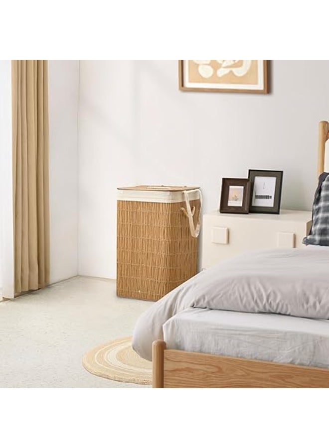 سلة غسيل مع غطاء، سعة 19 جالون (72 لتر) مع كيسين مبطنين قابلين للازالة، سلة ملابس من الراتان الصناعي، منظم غسيل للحمام وغرفة الغسيل، لون طبيعي - Image 2