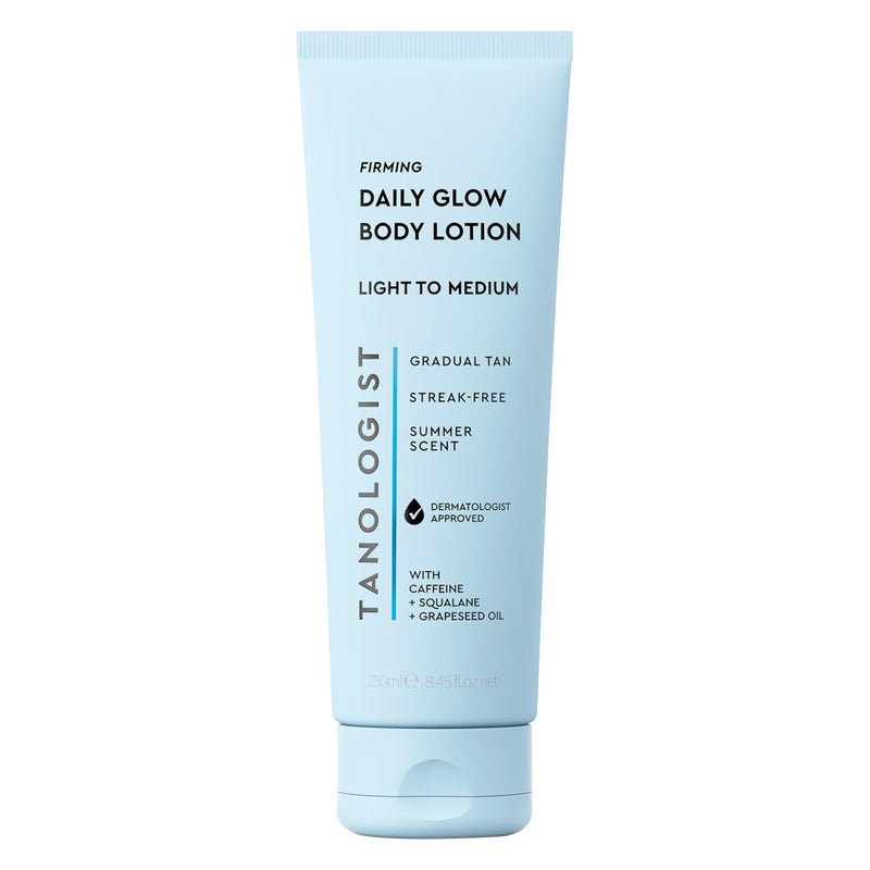 Tanologist Firming Daily Glow Body Lotion- Light/Medium, Fast-Developing, Transfer-Proof Gradual Self Tanner, Summer Scent, Natural Not Orange, Lasts 7 Days, Vegan Formula, 8.45 fl oz - Image 1