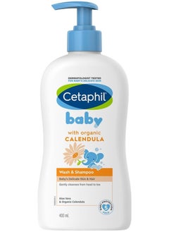 Cetaphil Cetaphil Baby Wash and Shampoo, Moisturizer gentle Cleanser, Foaming Wash with Organic Calendula, Unscented, 400ml  - Image 1